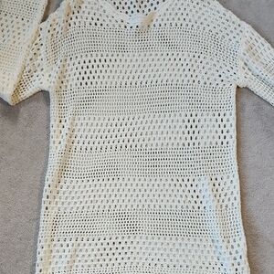 Women's Long Sleeve Crochet Bathing Suit Cover-Up - Med